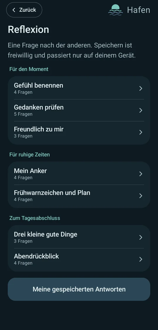 Liste der Reflexionsübungen, gegliedert nach Anlass